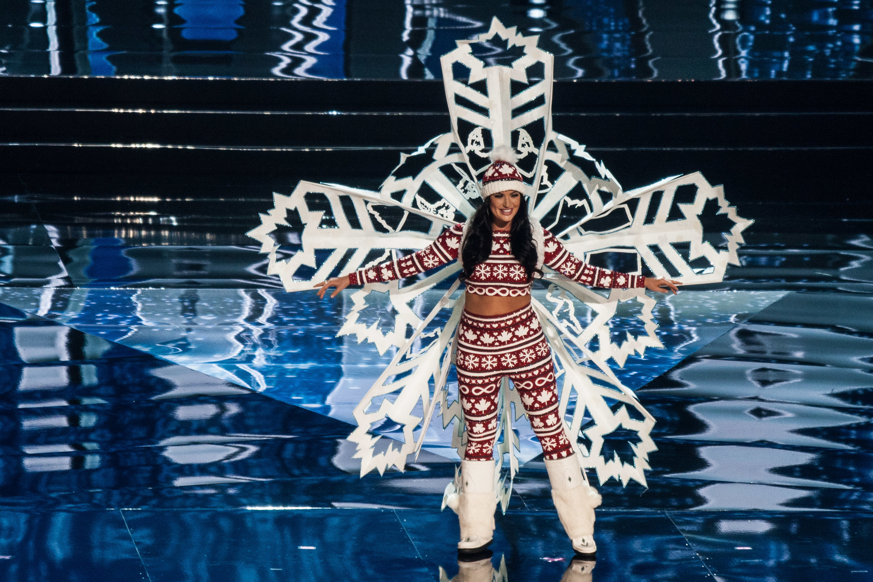 miss canada is dressed as a snowflake in pajamas