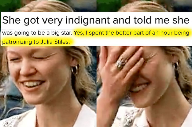 A part of the article saying "Yes, I spent the better part of an hour being patronizing to Julia Stiles" with Julia facepalming