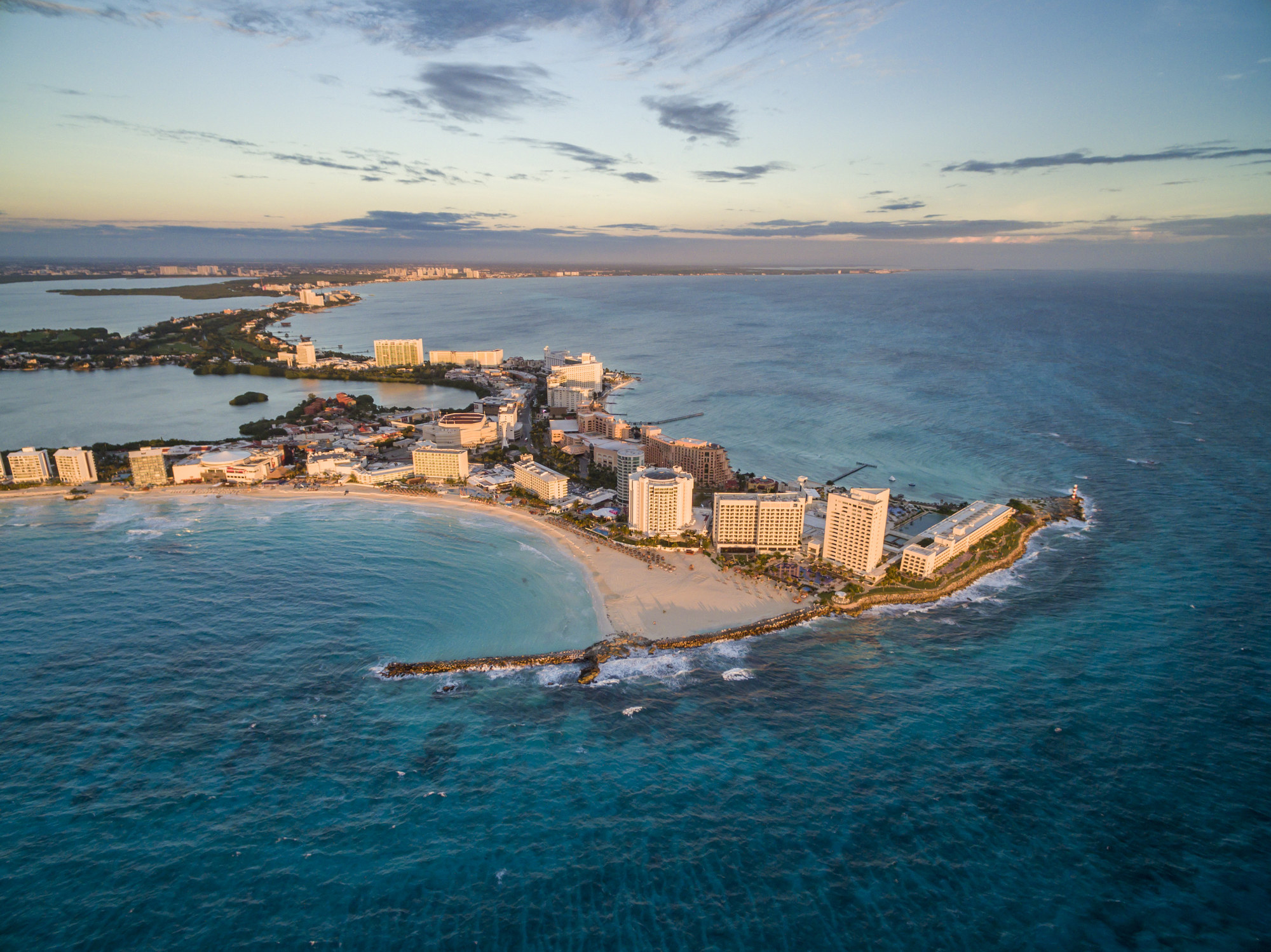 Aerial view of Cancun Coastline at sunrise
