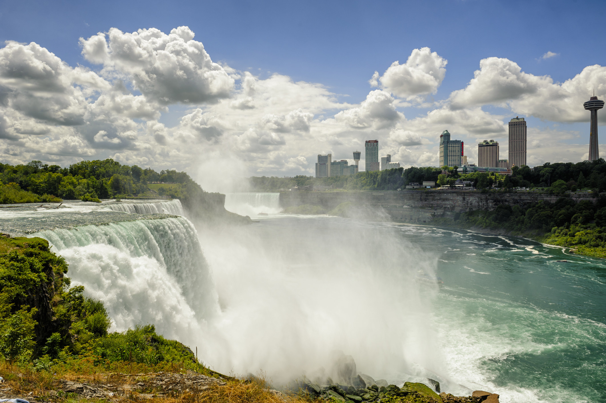 American Niagara Falls with the Niagara falls city in background.