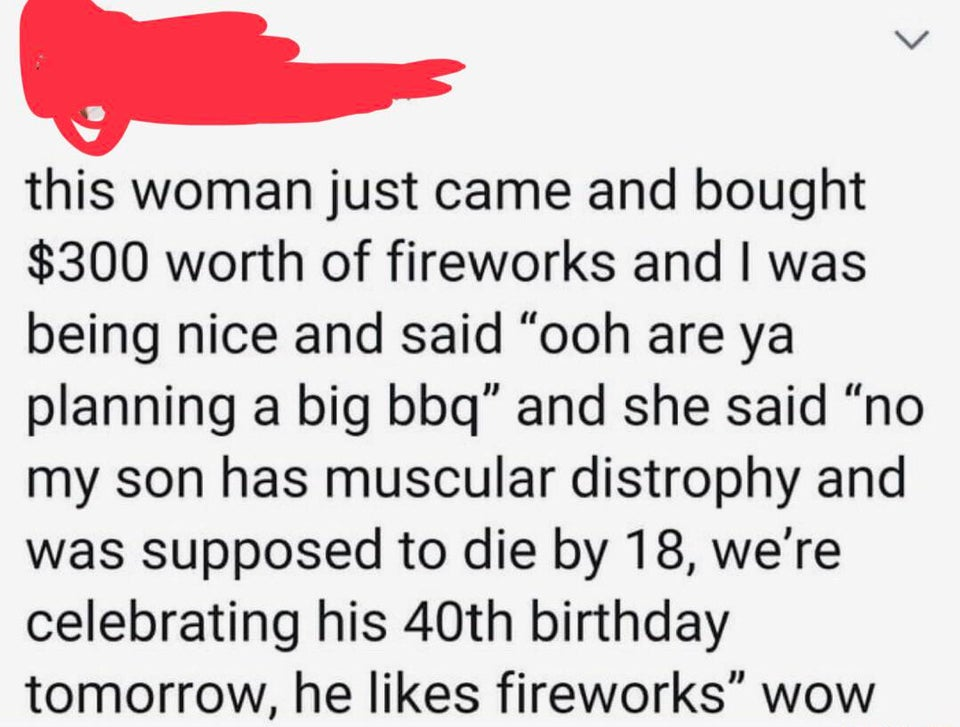 someone celebrating a person who was supposed to not live past 18 turning 40