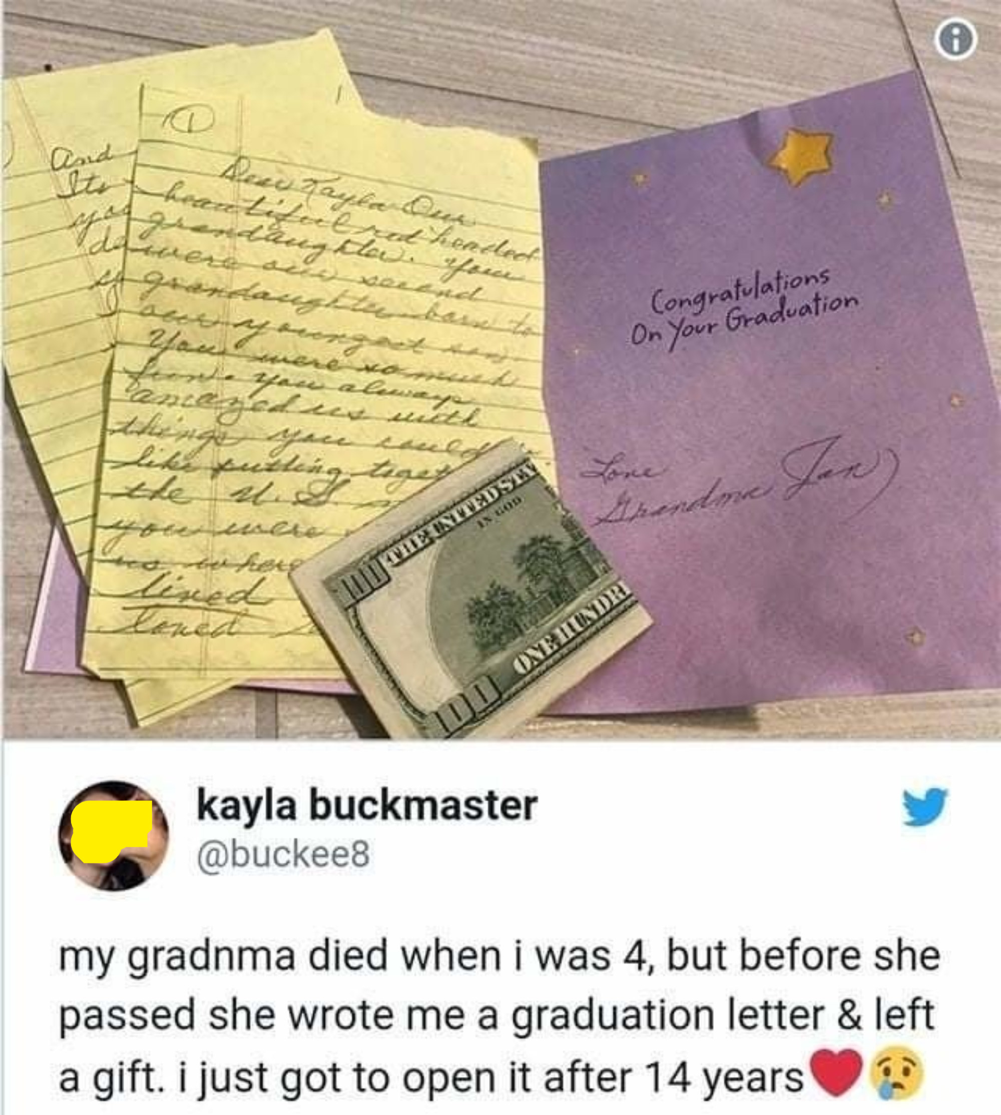 person whose grandma gave them a gift to be opened after they pass