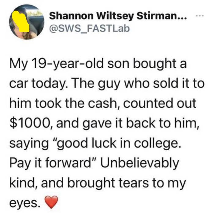 person who buys a car and gets money back for college