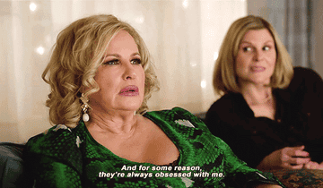 GIF of Jennifer Coolidge saying &quot;And for some reason, they&#x27;re always obsessed with me.