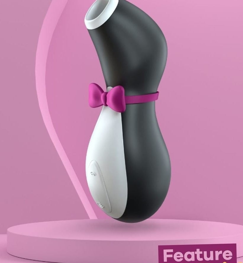 Black and white penguin-shaped suction vibrator