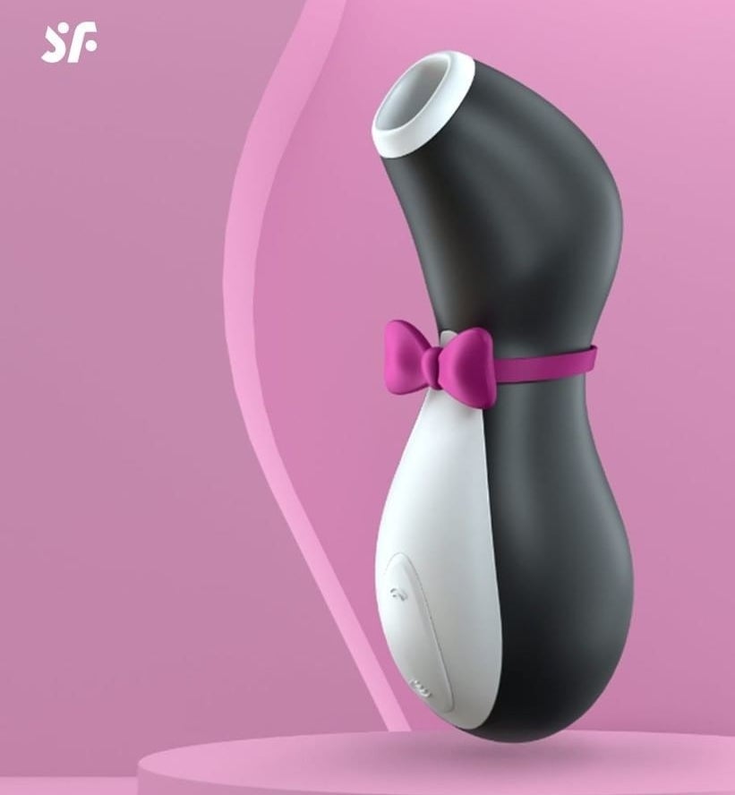 Black and white penguin-shaped suction vibrator