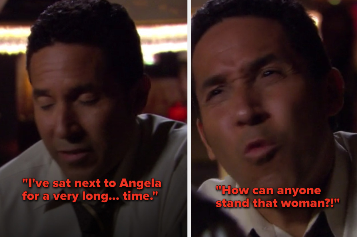 Oscar drunkenly asks Andy what he sees in Angela