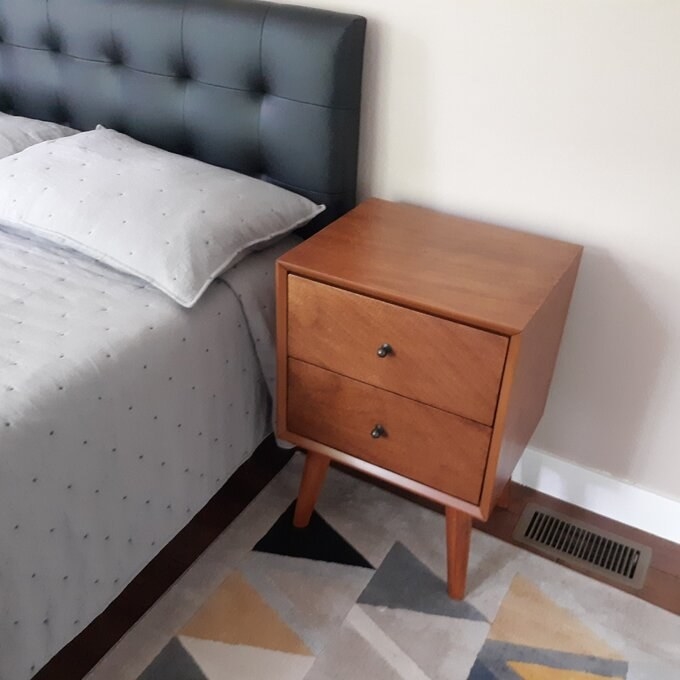 reviewer photo of the nightstand in acorn