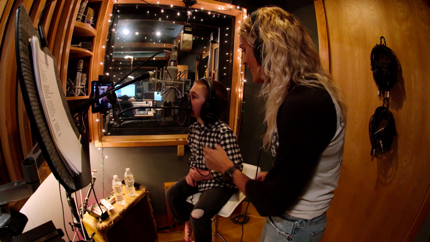 Carrie Underwood and her son recording &quot;Little Drummer Boy&quot;