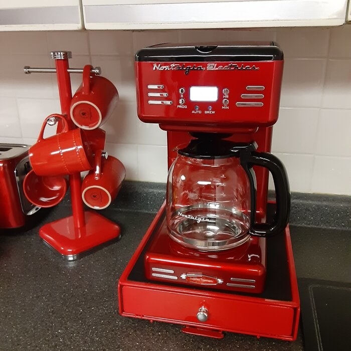 reviewer photo of the coffee maker in red