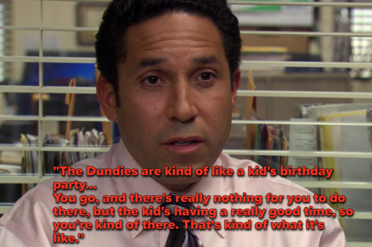 Oscar describes his lack of interest in the Dundies by comparing the event to a dull children&#x27;s party
