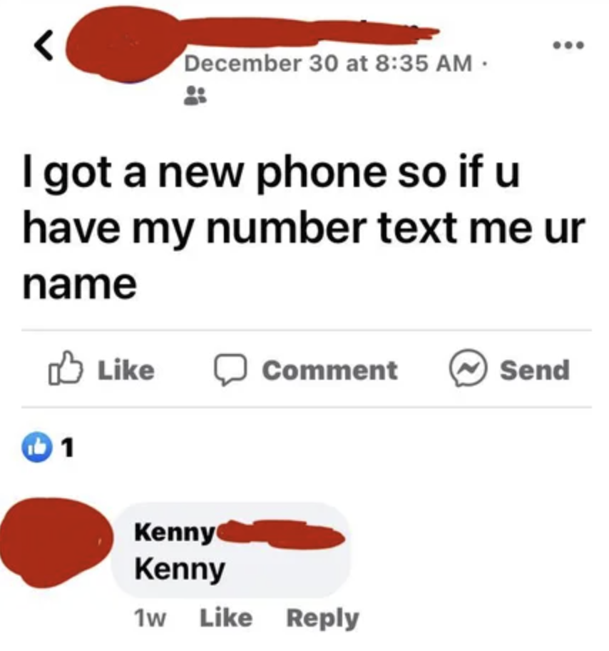 person asking for numbers and someone named kenny just sends their name