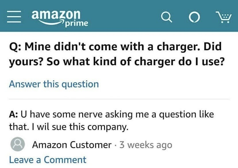 person responding angrily to a normal question on amazon