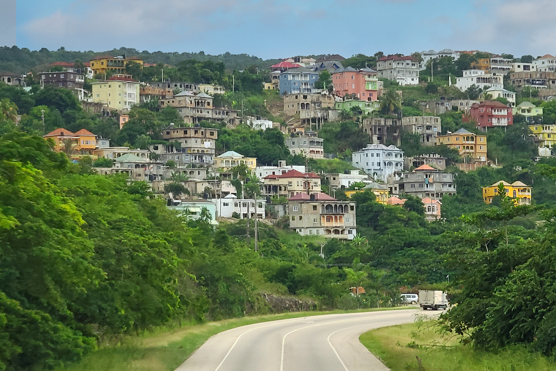 A hillside town with colorful houses