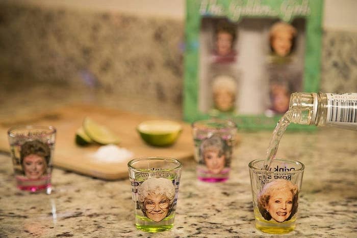 The shot glasses with the golden girls' faces on them