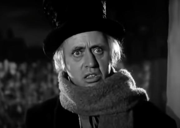 Scrooge looking upset