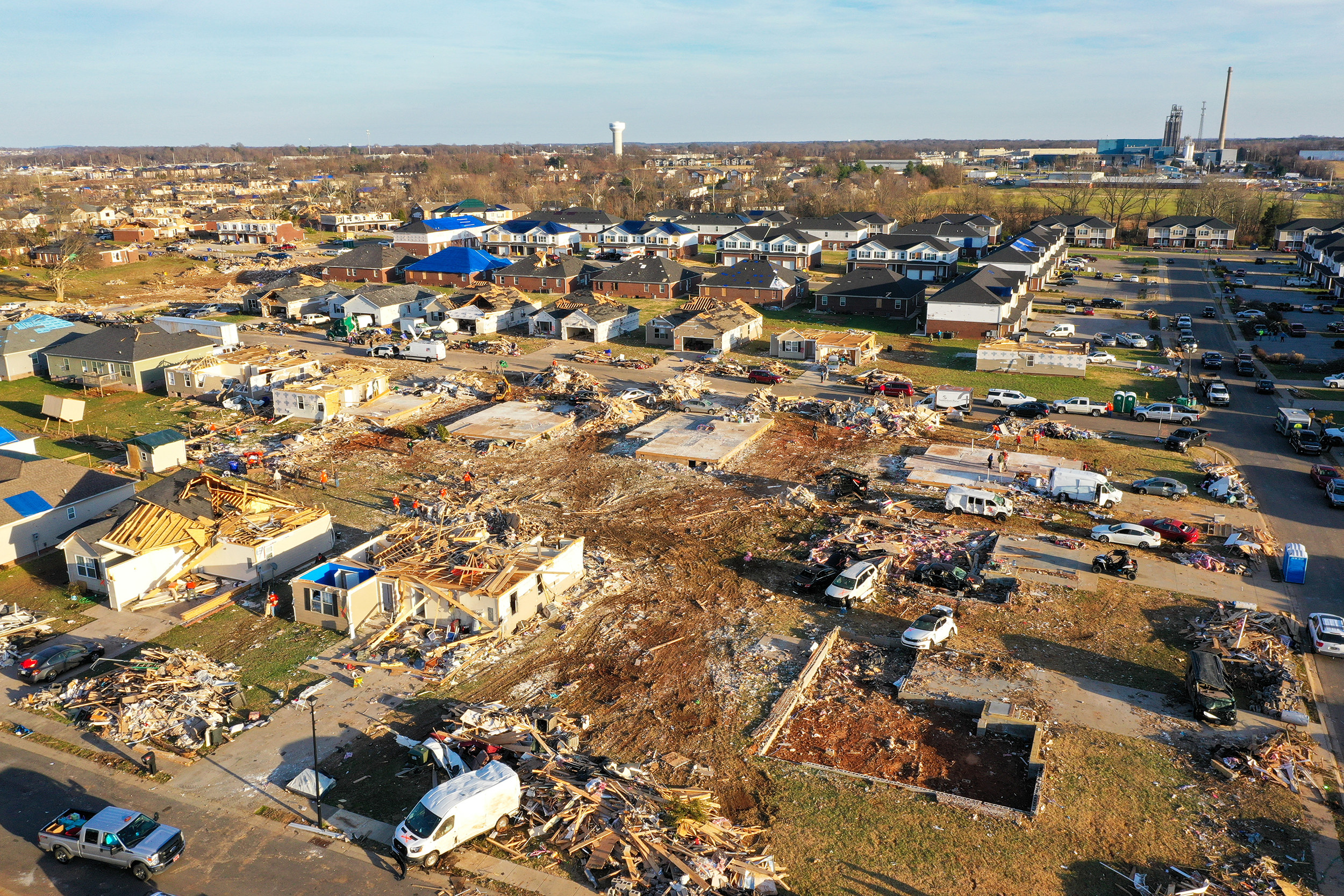 An aerial view of a destroyed town in kentucky 