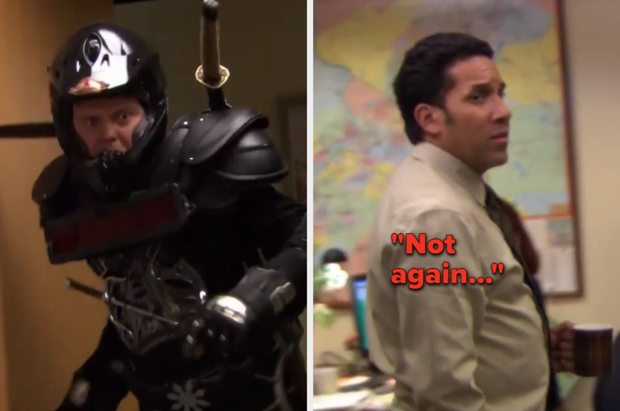 Oscar is not very excited to see Dwight dressed as Computron again