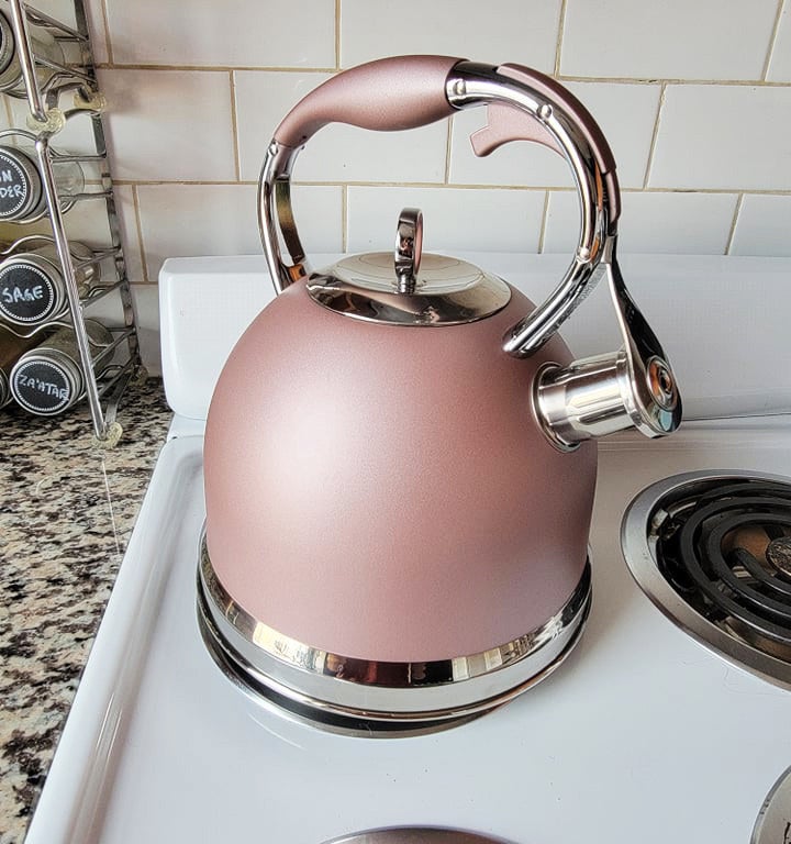 A rose gold stainless steel kettle