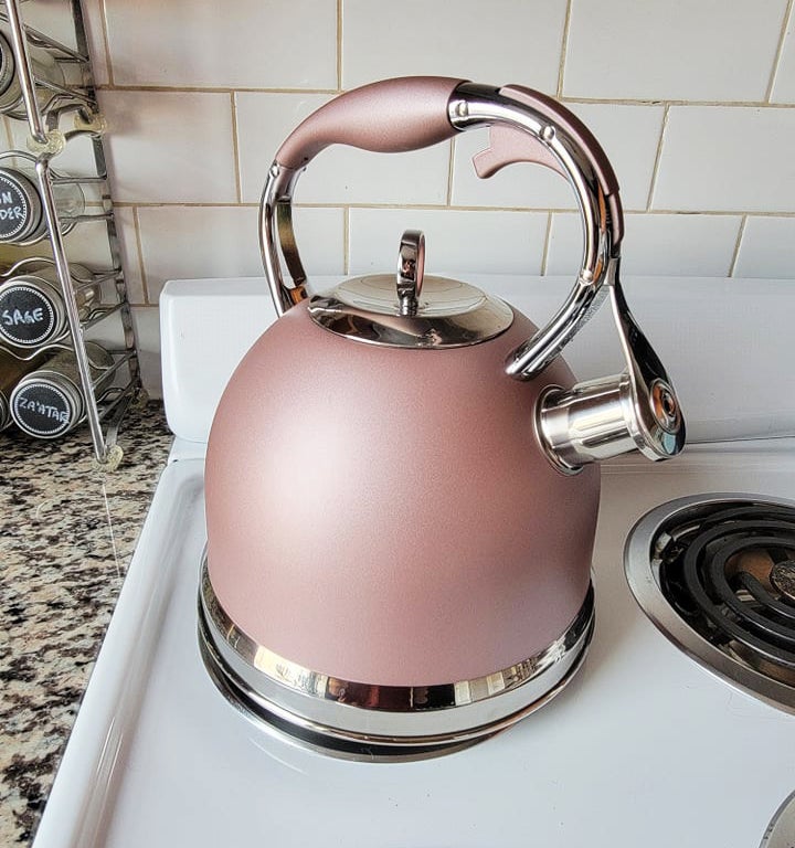 A rose gold stainless steel kettle