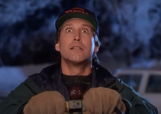 Chevy Chase turning on the Christmas lights