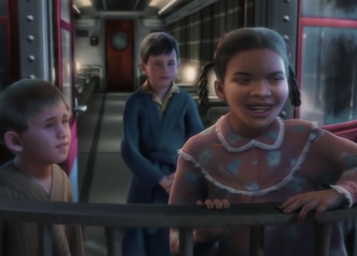 The kids singing at the back of the train