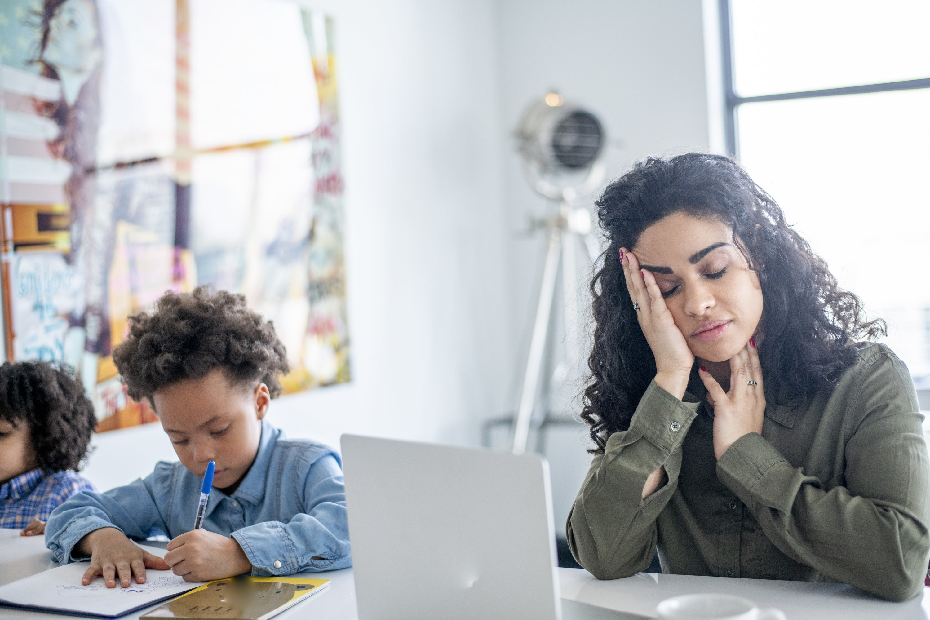 Young mother feeling stressed about her finances
