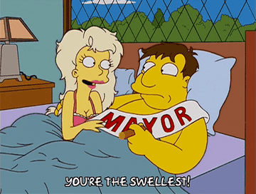 Mayor Quimby from The Simpsons in bed with a woman who says &quot;You&#x27;re the swellest!&quot;