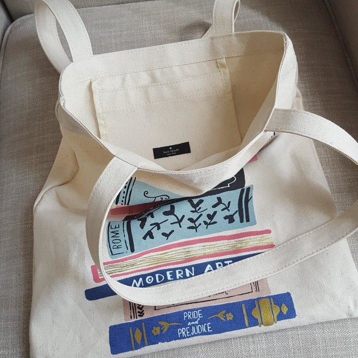 Reviewer photo of the inside of the book printed tote bag