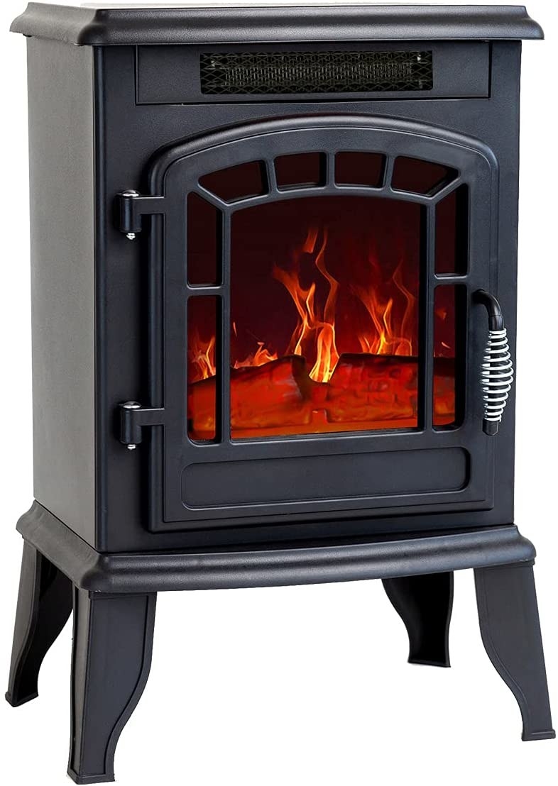 Electric space heater made to look like a wood-burning stove