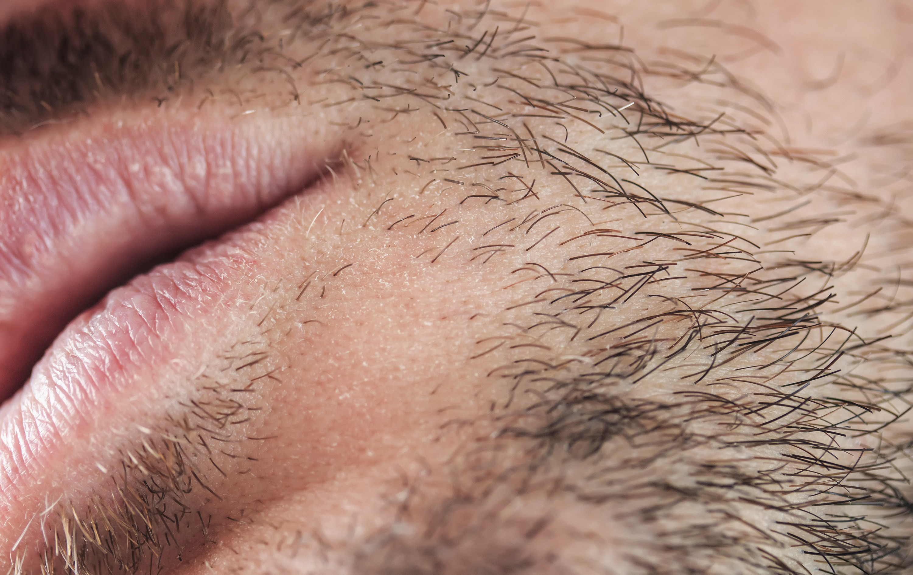 An up-close photo of a man&#x27;s face with stubble hair