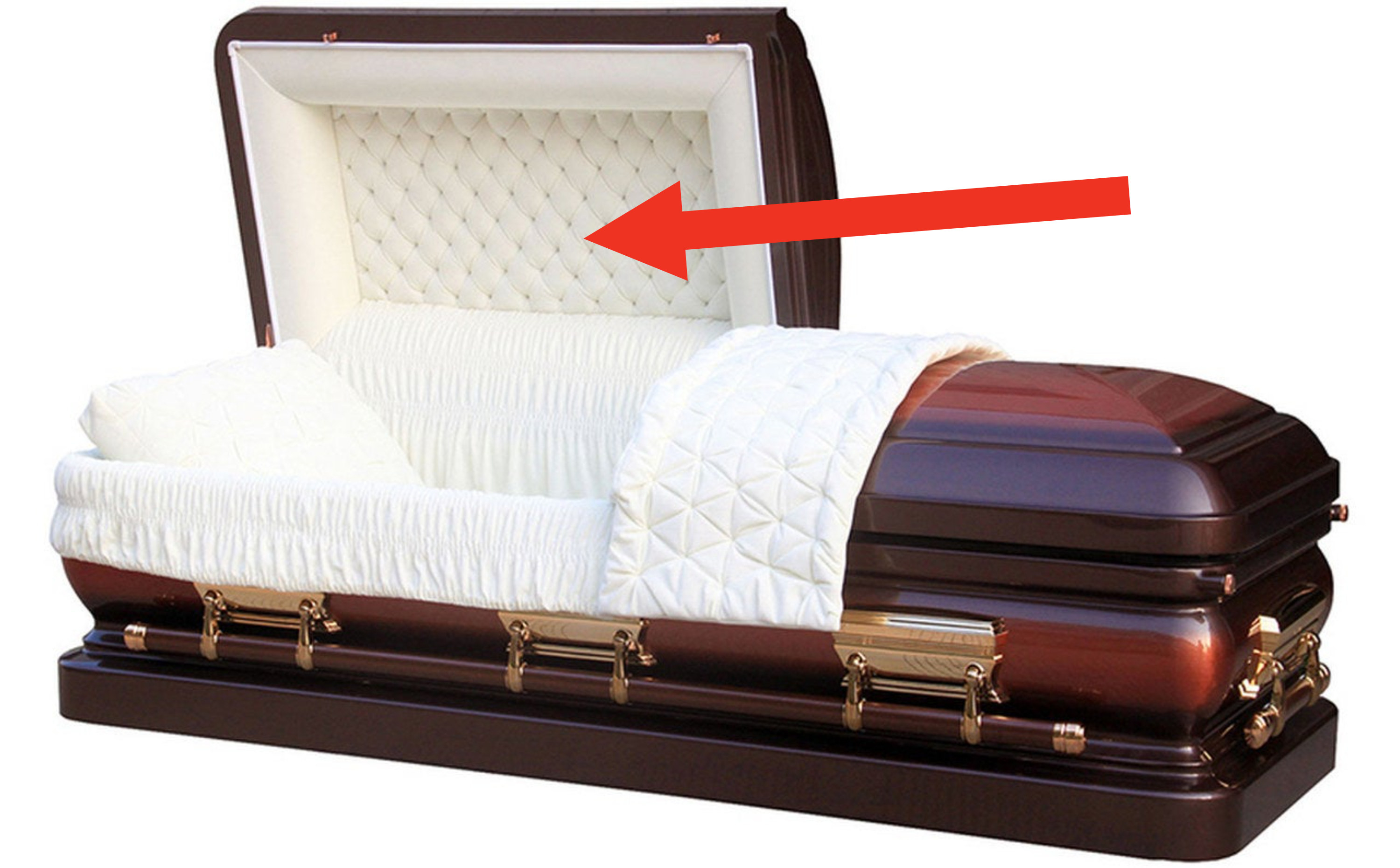 Large casket with white tufted interior