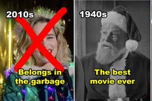 Side-by-side of scenes from "Last Christmas," "Miracle on 34th Street," and "The Muppet Christmas Carol"