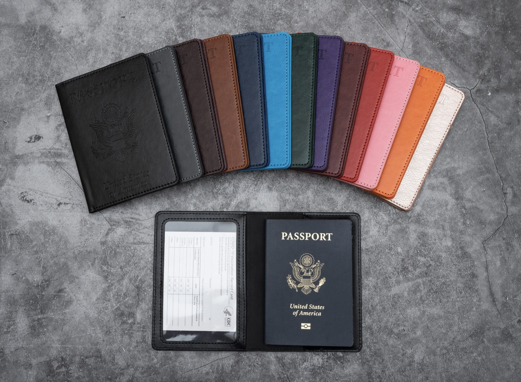 vaccine passport holders in various colors