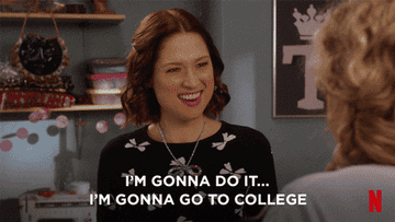 Ellie Kemper as Kimmy Schmidt says &quot;I&#x27;m gonna do it. I&#x27;m gonna go to college&quot; while shaking her fist in &quot;Unbreakable Kimmy Schmidt&quot;