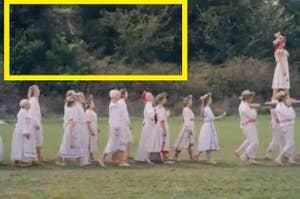 Dani being carried away by villagers honoring her as May Queen in "Midsommar"