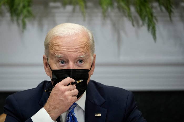 President Biden during a meeting with a face mask on