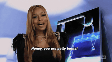 Woman saying, &quot;Honey, you are petty boots!&quot;