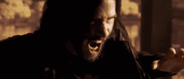 GIF of Neo in the new movie surging power from his hands blasting Morpheus away