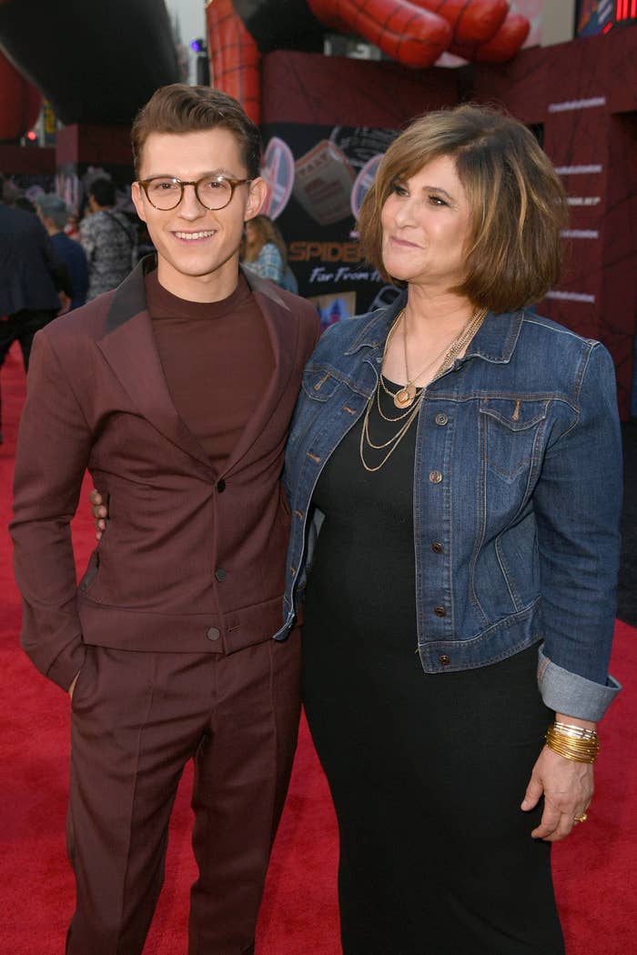 Tom Holland at the Spider-Man: Far From Home premiere with Amy