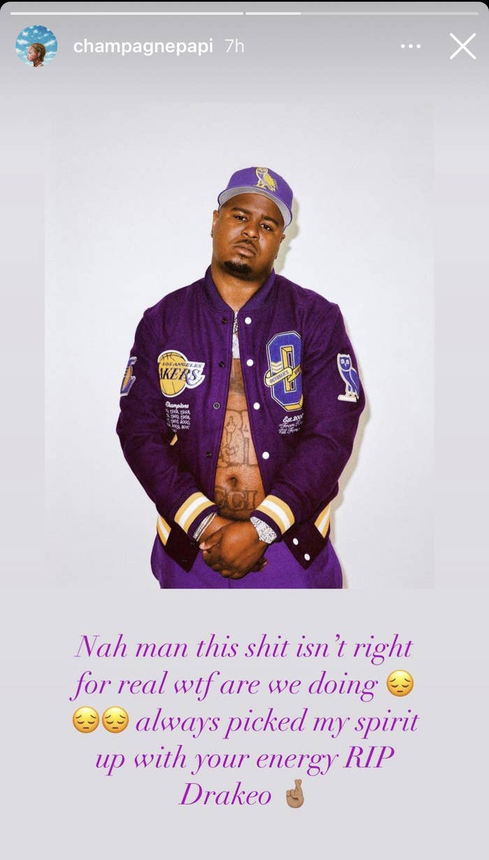 Photo of Drakeo with Drake's message on his IG story