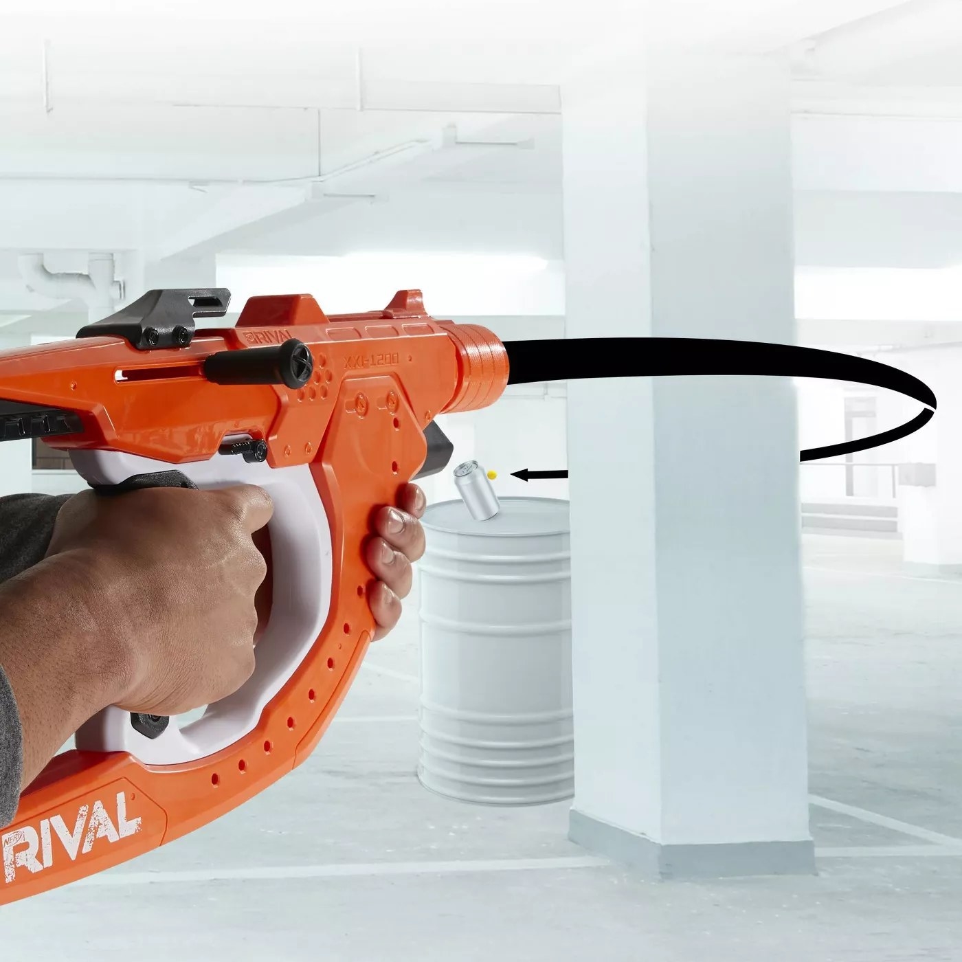 The Rival Blaster shooting a curved bullet