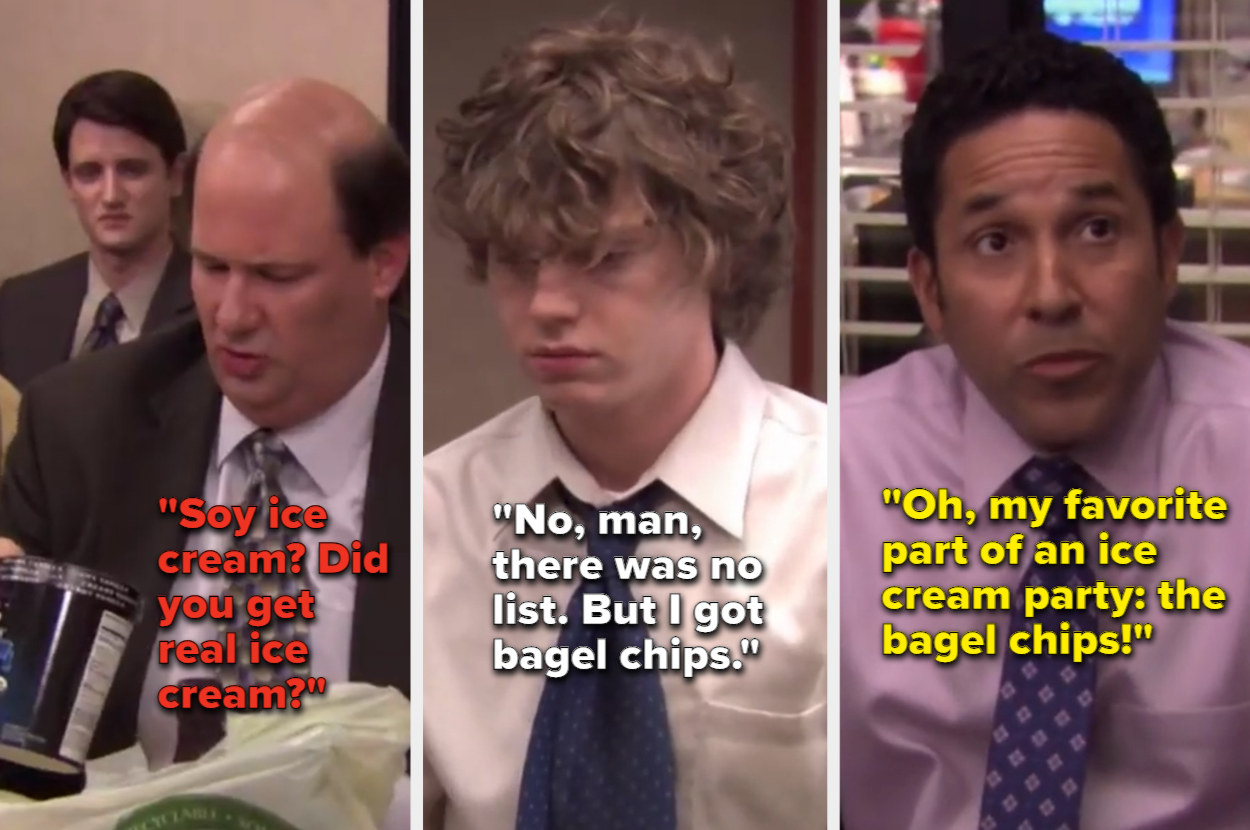 Oscar makes a sarcastic remark to Luke after he buys bagel chips for the office&#x27;s ice cream party