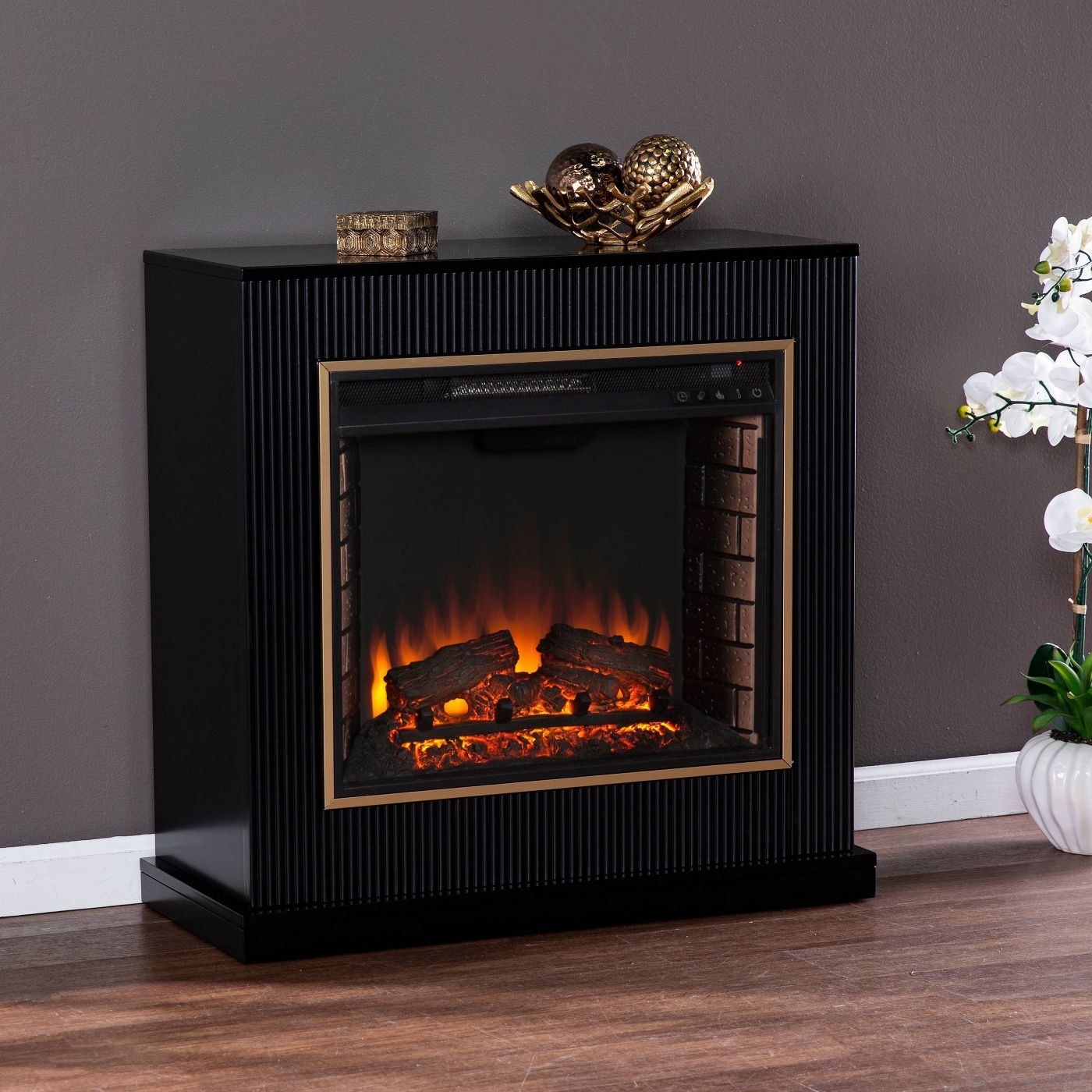 Black and gold fireplace