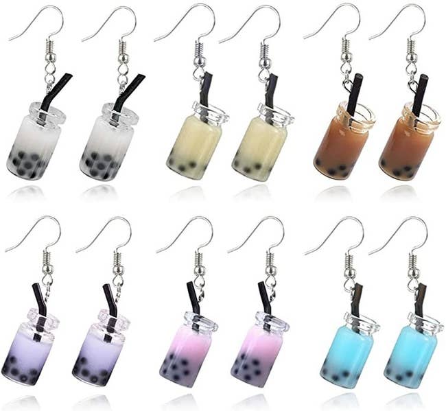 small earrings with boba glasses