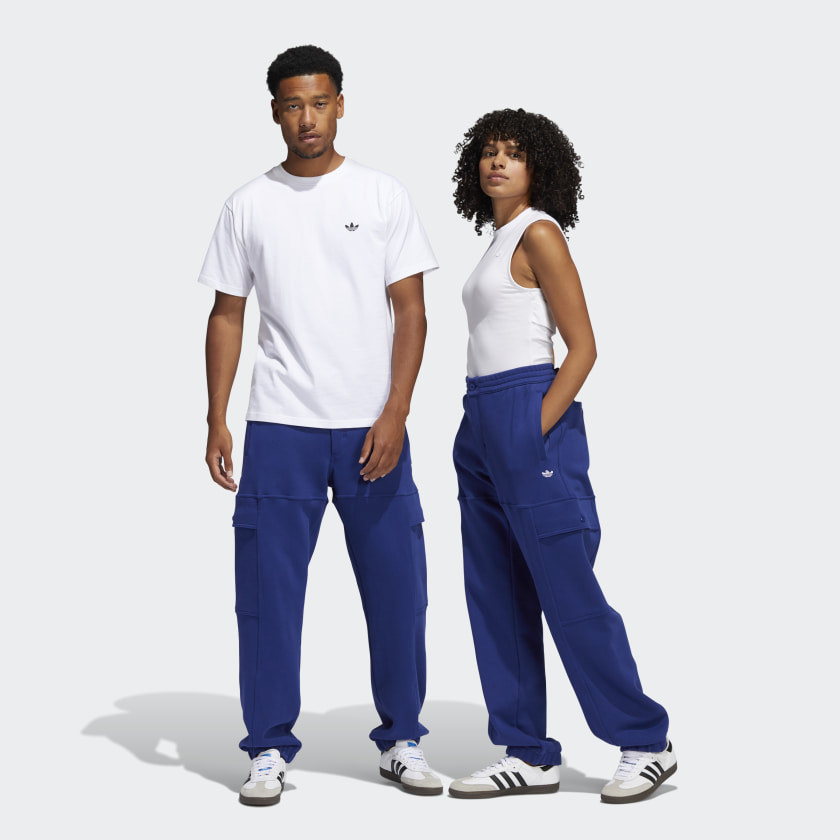 models wearing heavyweight utility pants in blue
