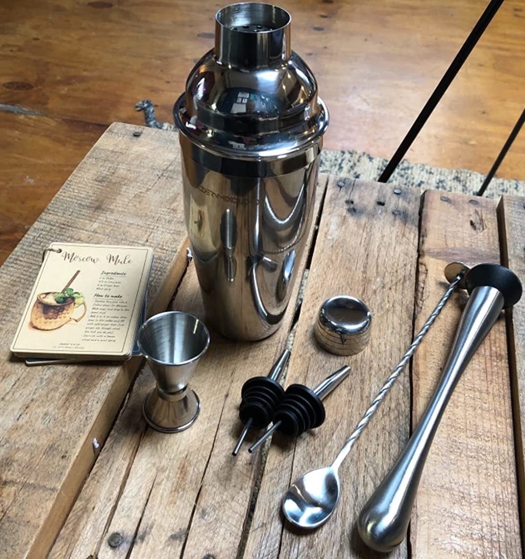 Reviewer photo of the silver cocktail shaker set