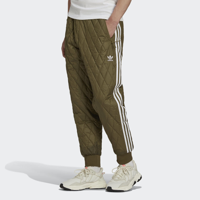 model wearing quilted track pants