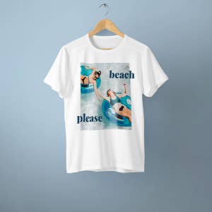 white custom t-shirt that says "beach please"