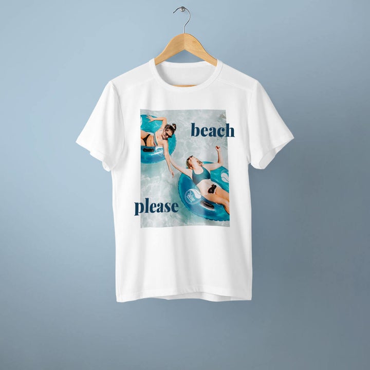 white custom t-shirt that says "beach please"